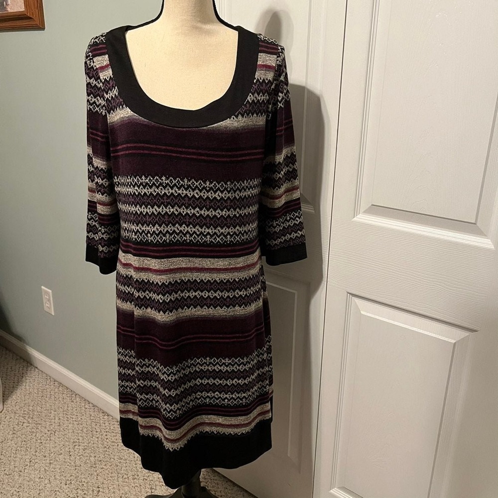 CATO Womens Size Large Sweater Dress Grey Gray Stripe Scoopneck‎
